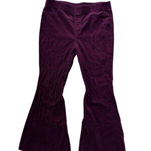 Burgundy Corduroy Bell-Bottom Pants | Elastic Waist | Women's Size XL